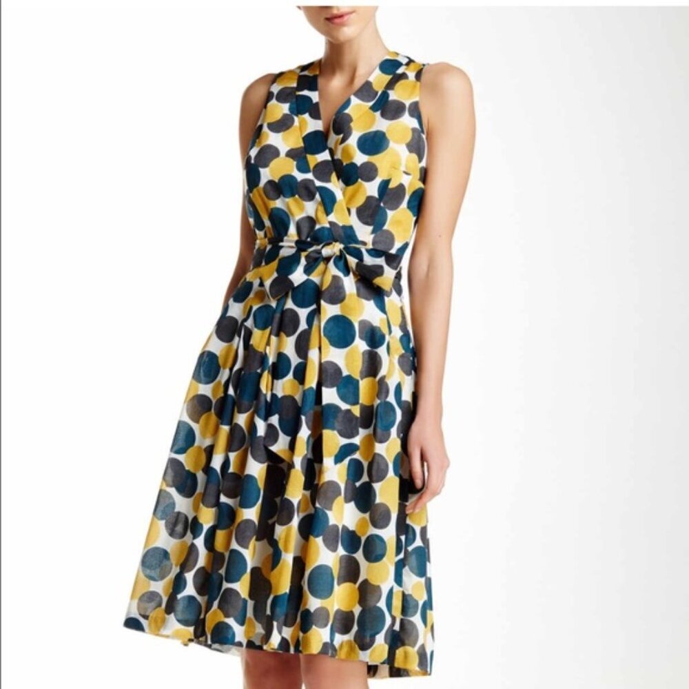Anne Klein Multicolored Polka Dot Midi Tie Sleeveless Cotton Dress
